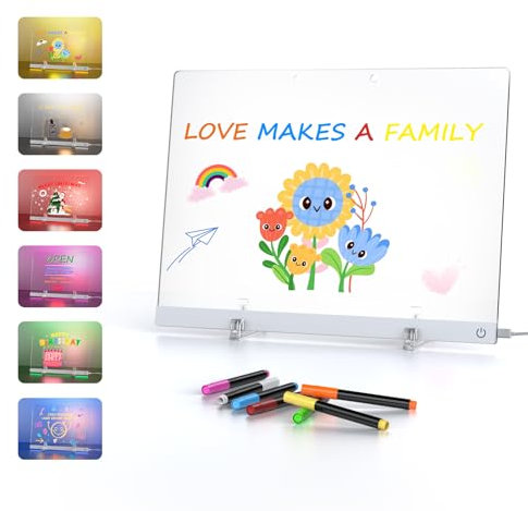 LED Notiztafel mit Farben, Acryl Whiteboard mit 6 Farbmodi Neon-Leuchttafel, 35x25 cm Nachtlicht oder Deko für Zuhause/Büro/Geschäft/Geschenk – Touch-Bedienung inkl. 5 abwischbaren Markern