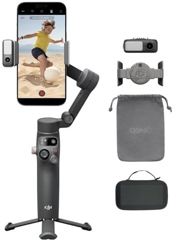 DJI Osmo Mobile 7P Bundle Gimbal-Stabilisator für iPhone, Android, Natives Tracking, Beleuchtung, 3-Achsen-Smartphone-Gimbal, schneller Start, EIN-klick-Bearbeitung