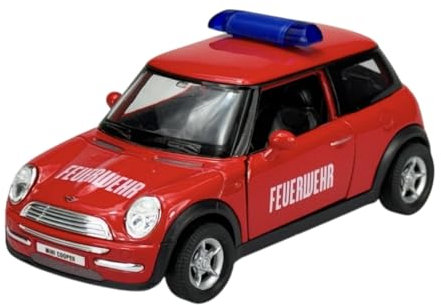 Welly Modell Auto Kompatibel mit Mini Cooper Feuerwehr Rot 1/34-1/39 Metal Modell Auto Die Cast Neu im Kasten