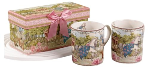 ROSSRORE Ancient Castle Tea Set - Strengthened Bone China Teacup & Saucer Sets, London Floral Wedding Carriage Theme, Luxurious & Elegant Gift Box Packaging (Double Espresso Cup Sets) 220ML