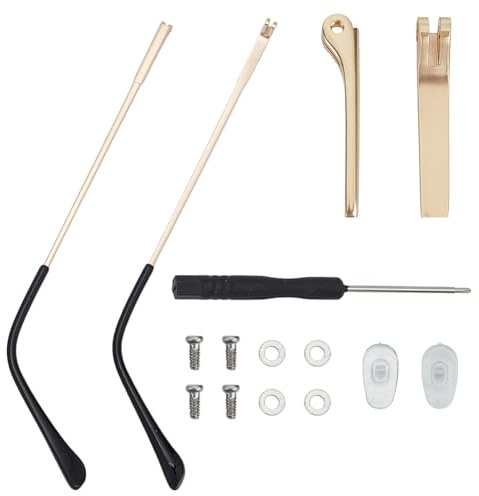 arricraft 1 Pair Metal Glasses Arm Replacement, Golden Eyeglasses Legs Replacement Glasses Repair Kit Include Screws Ring Pads Screwdrivers for Sunglasses 5.3inch