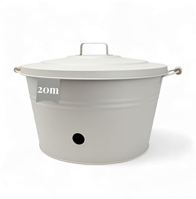 LIVLIG Schlauchkübel Metall I Schlauchtopf mit Deckel für Gartenschläuche bis 20m I schöne Schlauchaufbewahrung I feuerverzinktes Metall I Greige