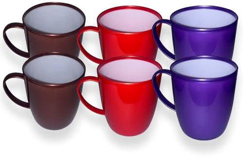 QUANTA Plastic Mug with Handle – Lightweight, Unbreakable, Reusable Camping Mugs for Elderly, Adults, Kids – Hot, Cold Drink Cups for Coffee, Tea, Water, Milk – Office, Travel, Caravan (6, Solid)