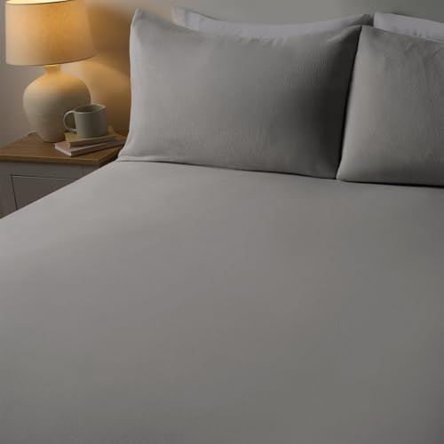 Highams Single Fitted Sheet Grey, Easy Care Soft 100% Brushed Cotton Fabric Single Bed Sheets Deep Pocket Shrinkage and Fade Resistant Bottom Sheet, 90 x 190cm