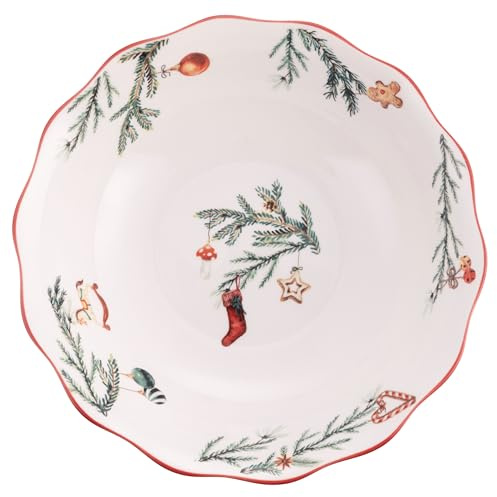 Insalatiera in porcellana 22,5 cm, decoro natalizio, Rametto