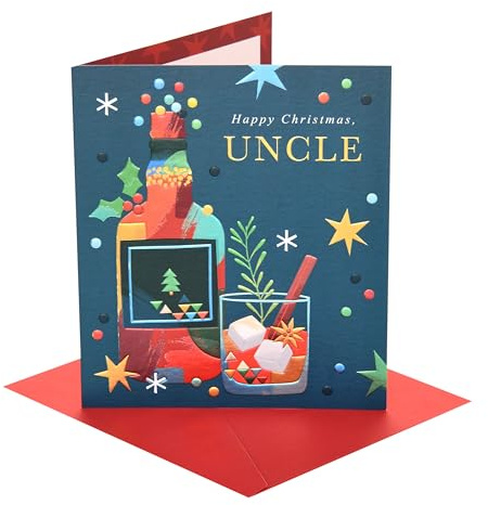 UK Greetings | Christmas Card for Uncle | Alcohol Design | With Envelope | Xmas Presents | Greeting Card | Him/Boys/Men | 18.4 x 15.9cm