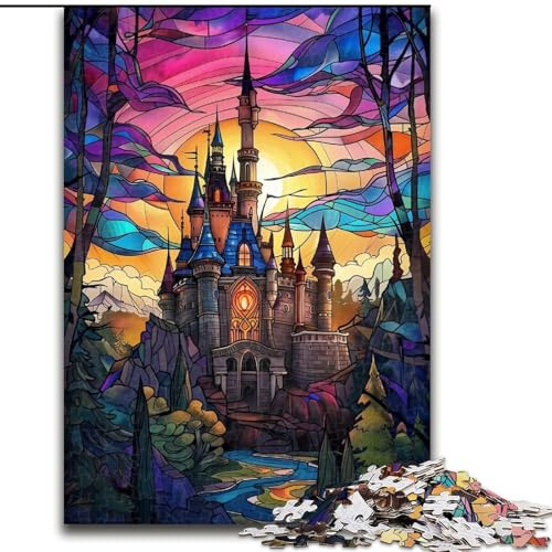 1000Pc Adults Jigsaw Puzzle Stained Glass Castle Puzzle for Teenagers, Couples, And Friends for Birthdays, Christmas 50X75CM
