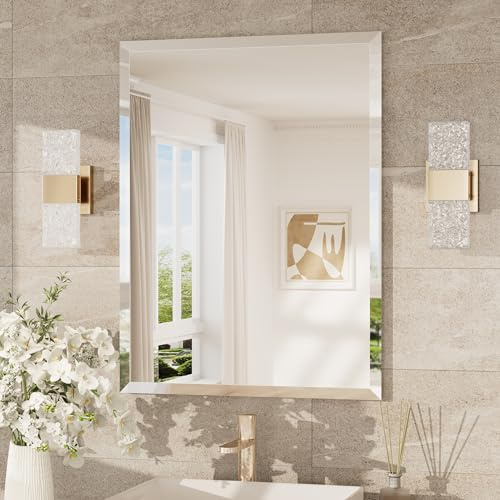 Keonjinn Badezimmerspiegel Rechteckig 60x80cm Spiegel | Rahmenloser Wandspiegel mit abgeschrägter Kante, dekorativer Spiegel für Badezimmer, Wohnzimmer, Schlafzimmer, Wanddekoration