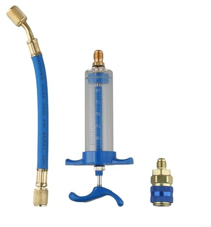 NexRen Herramienta del inyector de aceite de la CA del coche, 30 ml 28.3 g R134A inyector de aceite para HVAC y aire acondicionado automotriz con junta rápida hembra SAE de 1/4 pulgada