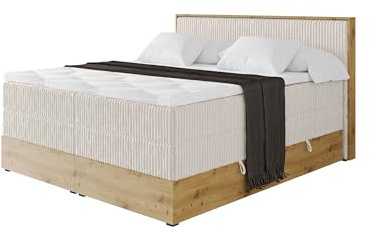ALTDECOR Boxspringbett mit Matratze und Lattenrost, Topper, Polsterbett mit Bettkasten, Bett mit Stauraum H3- und H4- Matratze, Doppelbett, Springboxbett - LOLLI9 King Creme 120x200