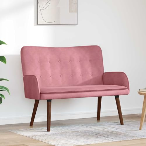 GeenYuu Zweisitzer Sofa Rosa Samt 115 x 61 x 87 cm mit Metallrahmen und Holzfüßen, bequemes Sitzmöbel für Wohnzimmer, Jugendzimmer, Lounge, platzsparend und langlebig
