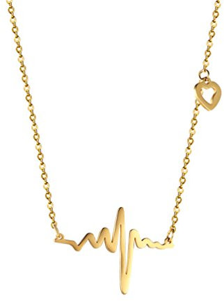 PROSTEEL Halskette Edelstahl EKG Herzschlag Charme Anhänger Halskette Fashion Herz Liebe Modeschmuck für Damen Frauen, Gold