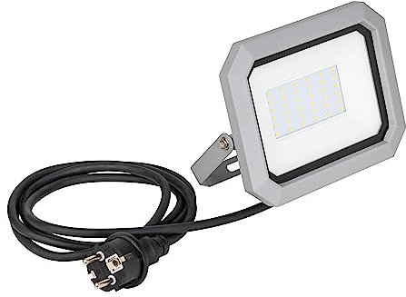 as - Schwabe SLIMLINE LED Strahler 20 W, 2000 Lumen- Neutralweiß 4000K - 2 m Kabel - Wandleuchte schwenkbar - robustes Aluminium - einfache Installation - Außenbeleuchtung wasserfest IP65, 46425