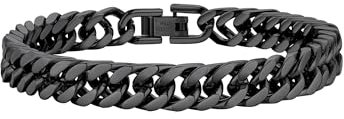 PROSTEEL Herren Armband Edelstahl Panzerkette Armband schwer Glieder Link Kettenarmband 21CM Armkette Armreif, 8mm Breit, schwarz