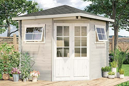Alpholz 5-Eck Gartenhaus Sunny-B aus Massiv-Holz Imprägniert (Pinie), Gerätehaus mit 28 mm Wandstärke, Garten Holzhaus inklusive Montagematerial, Geräteschuppen Größe: 250 x 250 cm, Spitzdach