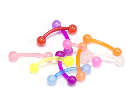 BodyJewelryOnline 10 Flexi Glow in the Dark Curved Barbell Cartilage Eyebrow Lip Conch Labret Lip Bridge Daith Bioflex, Bioflex