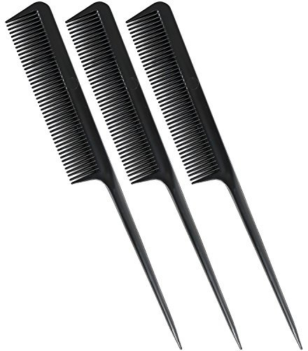 com-four® Peine con Mango de Aguja 3X en Negro, Peine con Mango de plástico con Grosor de Peine Grueso, 20,5 cm