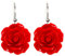 Bluebubble ENGLISH ROSE 22mm Ruby Red Carved Rose DANGLE Earrings on Gift Card