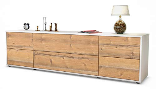 Stil.Zeit TV Schrank Lowboard Assunta, Korpus Weiss matt, Front Holz-Design Pinie (180x49x35cm), mit Push-to-Open Technik & Leichtlaufschienen