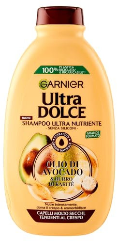 Garnier ultra dolce shampoo nutriente, lisciante allolio di avocado e burro di karit. maxi formato 400 ml