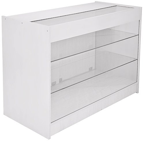 Monster Shop - Vitrine Comptoir de Présentation Verrouillable Blanc K1200 à Etagères en Verre pour Boutiques et Magasins