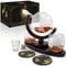 Krown Kitchen - - Globus Dekanter Geschenkset. Beinhaltet einen Holzsockel, 2 Gläser, 2 Untersetzer, Schnapsglas und Trichter. Diese Whiskey-Karaffe und Gläser-Set ist das perfekte Geschenk.