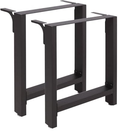 WilTec Pieds de Table en Profil carré - 600 x 240 x 720 mm - Couleur Noire - en Acier - avec Revêtement par Poudre - Piètement Support de Bureau Réglable pour Plan de Travail Salle à Manger