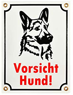 Sosenco Vorsicht Hund Schild – 15x20 cm - Keramik Emaille - Wetterfest – Hundewarnschild –Blechschild – Emailleschild – Emailschild Weiss