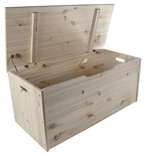 WooDeeDoo Extra-Large Wooden Ottoman Blanket Chest – 125L - End of Bed Storage Bench with Hinged Lid – Designed for Sitting Use – DIY Unfinished Pine Box for Bedding Toys Hallway – 90 x 42 x 40 cm