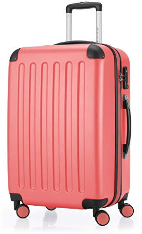 Hauptstadtkoffer - Spree - Hartschalenkoffer Rollkoffer + Kofferanhänger, erweiterbarer Reisekoffer, TSA, 4 Rollen, 65 cm, 74 Liter, Coral