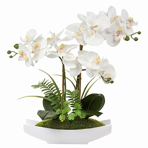 Kunstblume Orchidee Künstlich Phalenopsis Blumen im Kunststofftopf Kunstpflanze für Home Office Hochzeit Heiratsantrag Dekoration Weiß Rosa Violett