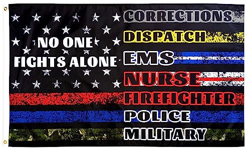 XIFAN Flagge mit Aufschrift No One Fights Alone, schwer, 2 x dick, US-amerikanische Flagge, Ersthelfer, mehrere dünne Linien, 100D-Polyester, Messingösen, Outdoor-Banner, Dekoration, 90 x 150 cm
