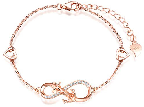 INFINIONLY Damen Armbänder, 925 Sterling silber Armband, Unendlichkeits symbol armbänder mit Anker, dekoriert mit diamanten, herz oder sternen, Roségold, Intarsien Zirkon, Ankerarmband