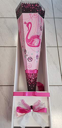 ROTH Schultüte 85cm eckig Schwanenzauber Schwan mit roter Spitze, Kristallen und Schleife