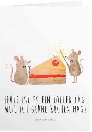 Mr. & Mrs. Panda Geburtstagskarte Mäuse Kuchen - Geschenk, Glück, hungrig, Kuchenstück, Geburtstagsgeschenk, Maus, Happy Birthday, Grusskarte,