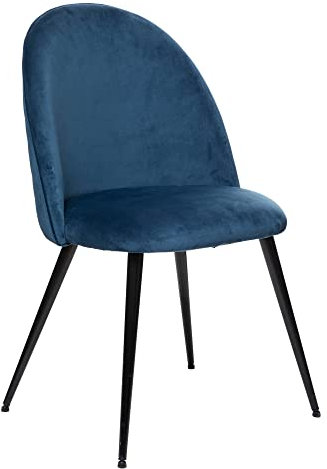 Atmosphera - Chaise Slano - Bleu - Velours - Pieds métal Noir
