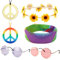 6 Pièce Hippie Costume Lunettes Vintage Collier de la Paix Bandeaux Tournesol Serre-Tête Fleurs Rétro Accessoire Kit Déguisement pour Fête Musique Soirée à Thème(B)
