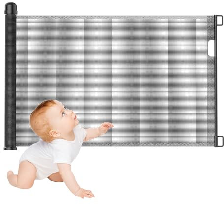 Froadp PVC Türschutzgitter, Ausziehbar Baby Treppengitter für Kinder und Haustiere, Einziehbares Treppenschutzrollo, Hundebarrieren Türgitter, Mobile Absperrgitter (0-180cm, Schwarz)