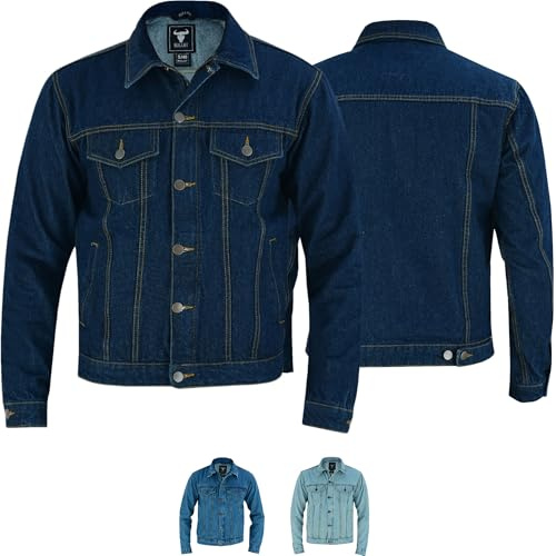 BULLDT Jeansjacke Herren - Truckerjacke Bikerfashion - 100% Baumwolle Vintag - Trucker Jacket 2in1 Knopfverschluss mit YKK-Reißverschluss -