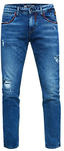Rusty Neal Destroyed Herren Jeans Hose 'MINO' Slim Fit Stretched Jeans mit Detailreicher Ziernaht Streetwear Freizeit Hose Kontrast-Naht Destroyed-Pants 242