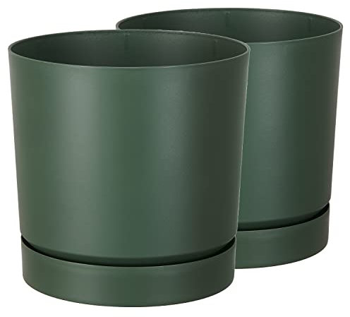 Tymar Vaso da fiori con sottovaso, confezione da 2, vaso decorativo in plastica, moderno, rotondo, per interni (diametro 30 cm, confezione da 2)