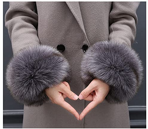 SHTGOI Damen Pelzmanschetten Fell Handgelenk Wärmer Kunstpelz Manschetten Armstulpen Winter Handwärmer Ärmel Plüsch Pulswärmer Fellstulpen Faux Pelz Armstulpen Handschuhe Dunkelgrau