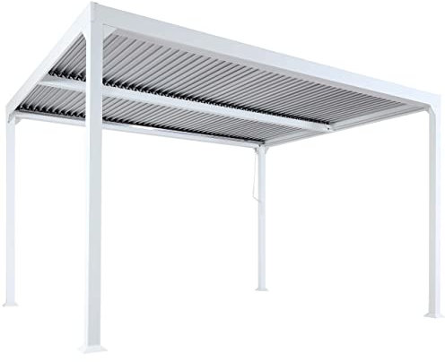 Alu Pergola HWC-L41, Lamellen-Pavillon Terrassenüberdachung, stabiles 8cm-Metall-Gestell 3x3m - weiß