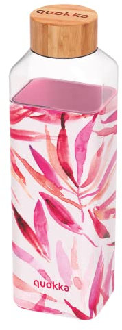Quokka STORM WATER FLORA | BOUTEILLE EN VERRE CARRÉE AVEC COUVERCLE EN SILICONE 700 ML