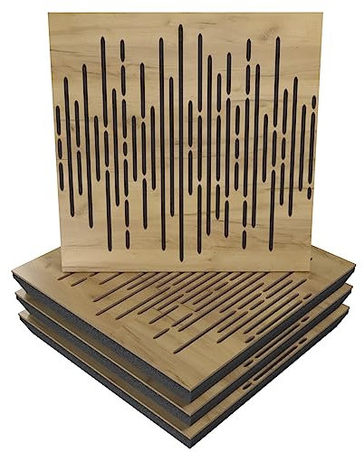 Panneau acoustique à absorption acoustique - 50 x 50 x 5 cm - Absorption - Diffusion - Réflexion - Insonorisation - Bois perforé laminé : (x4 WAVE, Chêne)