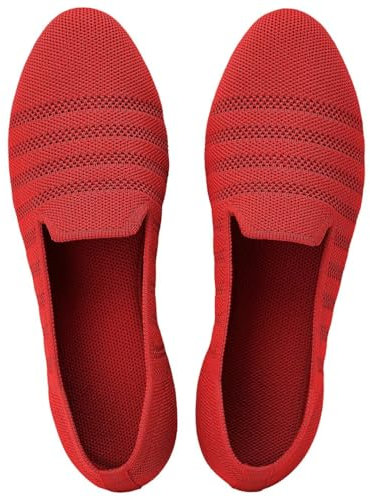 Puxowe Damen Ballerina Flache Schuhe Runde Zehe Strick Kleid Schuhe Slip On Ballerinas Bequem 40 EU Red