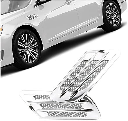 JNNJ 2Pcs Lufteinlass Gitter Vent Dekoration Aufkleber, Auto Seitenlufteinlass Einlassgitter Vent Netto Lochabdeckung, Abstimmung Lufthutze Motorhaube Aufkleber(Silber)