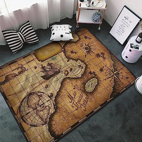 3D Vintage Monochrome Piraten-Schatzkarte 70,8 X 110,2 Zoll Kinder Jugendliche Jungen Teppich Schlafzimmer Dekoration Kinderzimmer Wohnzimmer, Krabbelmatte Modern Weichem Flanell Kinderteppi -7L9O/A4O