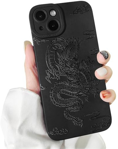 NITITOP Compatible with iPhone 15 Case Cute Design with Black Dragon for Women and Girls Soft Silicone Shockproof Case in Black Case - Black Dragon