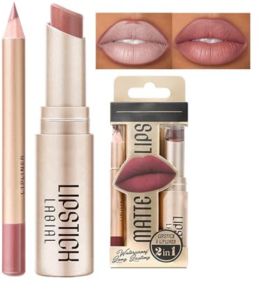 Lipstick Lip Liner Set, Matte Lip Gloss, Nude Lipstick Set Highly Pigmented Waterproof Lipgloss, Non-Stick Cup Lip Stain, Velvet Pink Lip Tint Stain Lip Balm For Women